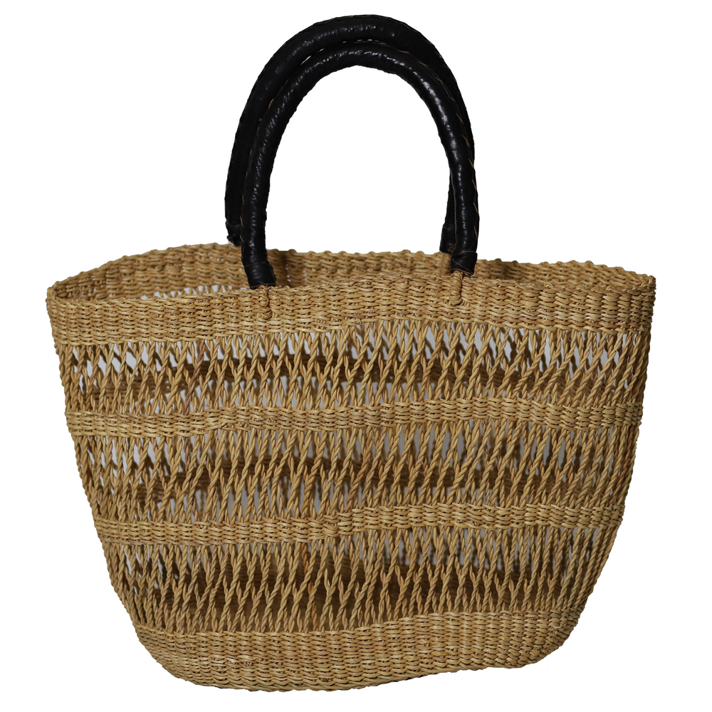 Bolga Basket Tote Bag with Leather Handle | Neutral