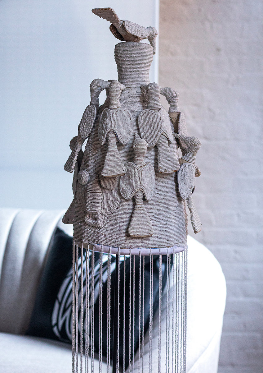 Yoruba Crown White on a stand | Handmade in Nigeria — Luangisa