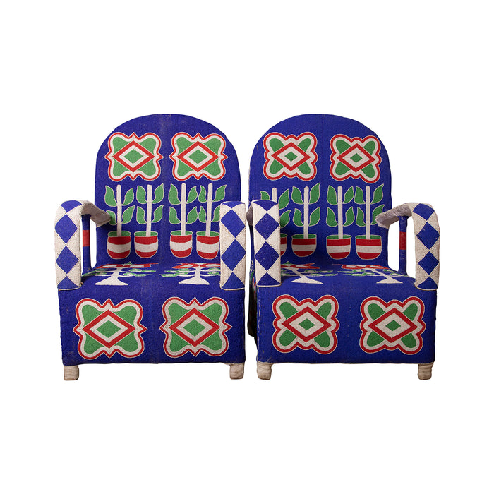 Yoruba Beaded Arm Chair Set of 2 | Blue