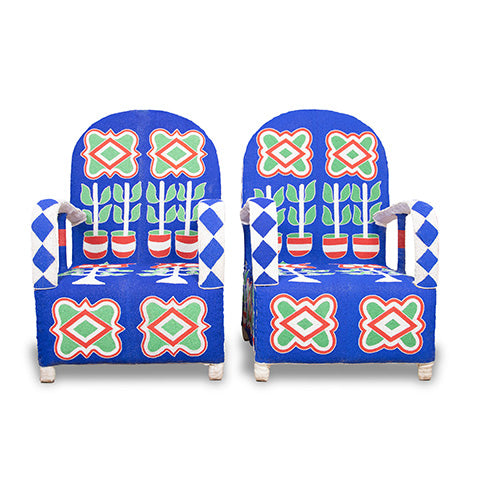 Yoruba Beaded Arm Chair Set of 2 | Blue
