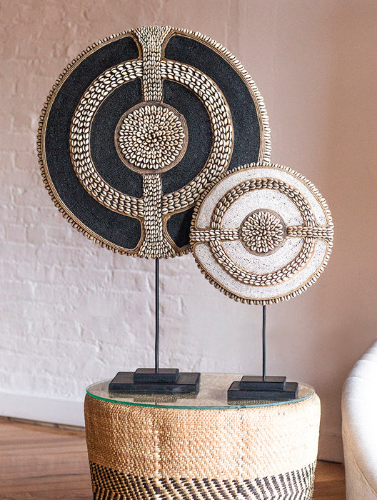 Beaded Cameroon Shield White on stand | Hand Carved in Cameroon