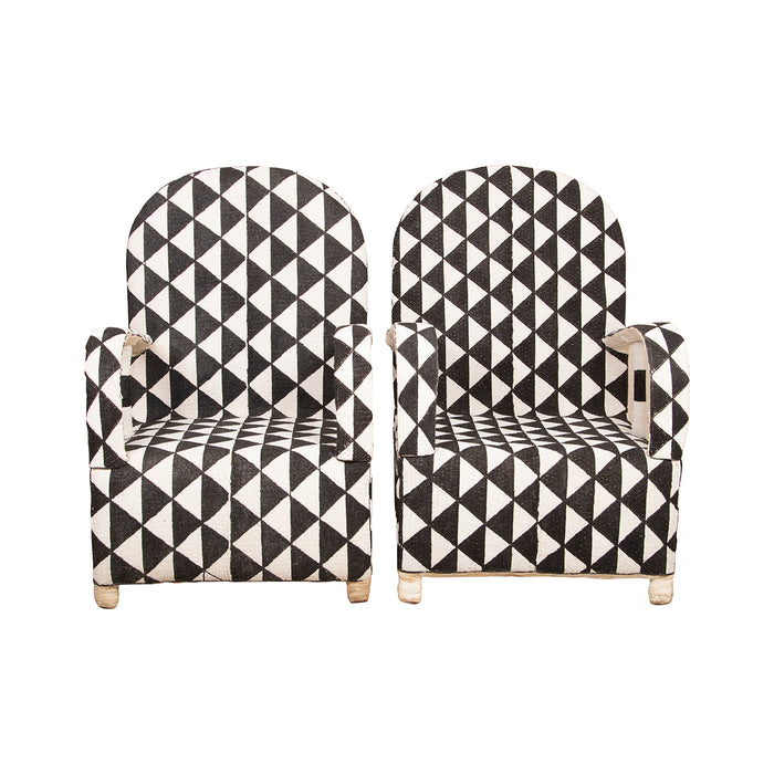 Yoruba Beaded Arm Chair Set of 2 | Black & White Triangles