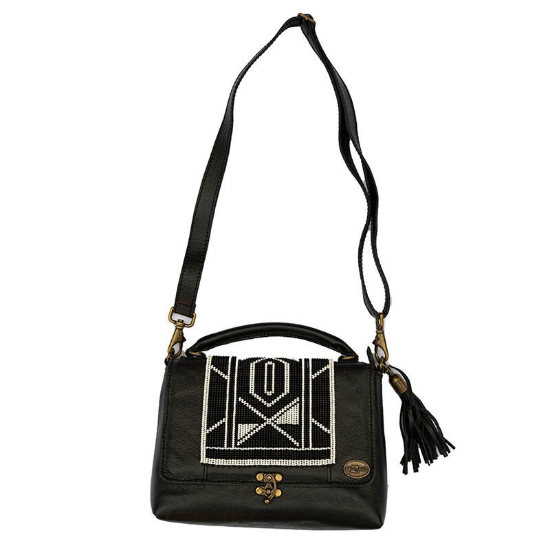 Karungi Beaded Leather Bag | Black