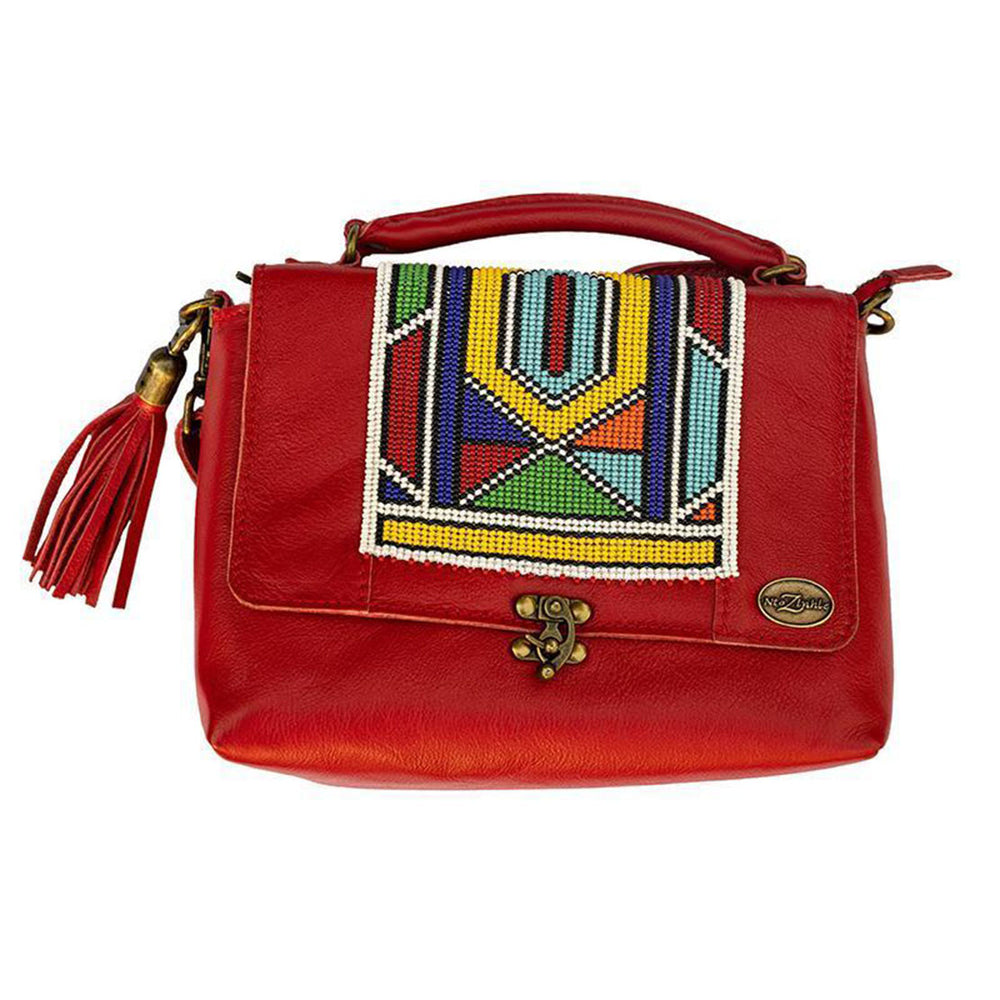Karungi Beaded Leather Bag | Red made