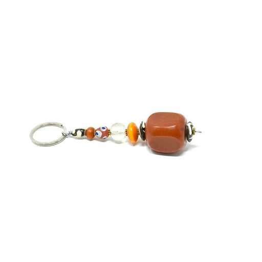 Key Chain Rectangle | Brown Synthetic Amber & Assorted Beads