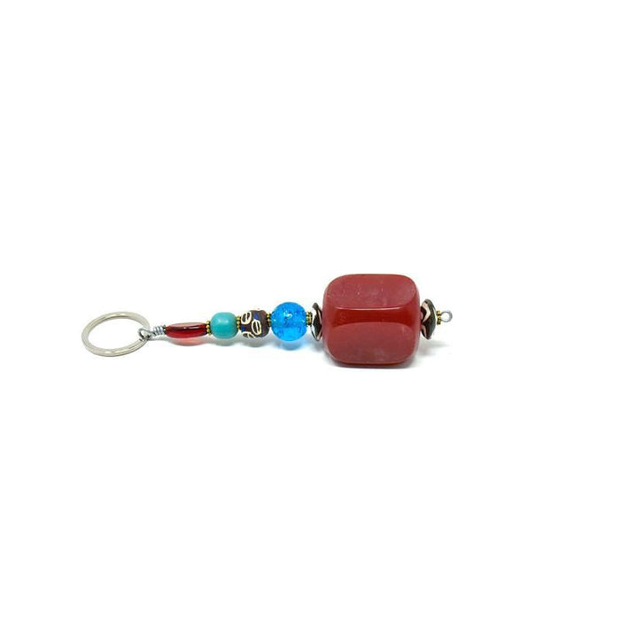 Key Chain Rectangle | Maroon Synthetic Amber & Assorted Beads