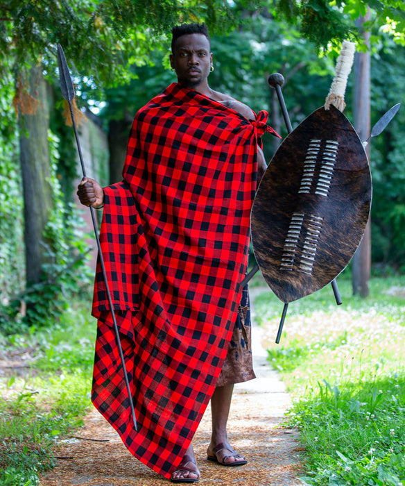 Zulu Shield XL with Spear and Club 01 | Handmade by Zulu Warrior