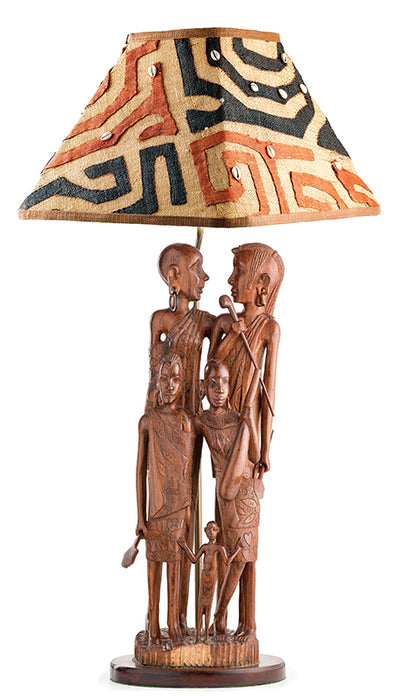 Maasai Warrior Family Lamp with Kuba Shade