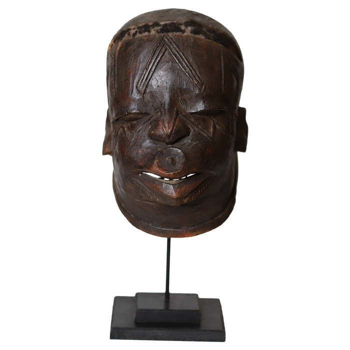 Makonde Helmet Mask (Lipiko) with lip plug | Hand carved in Tanzania