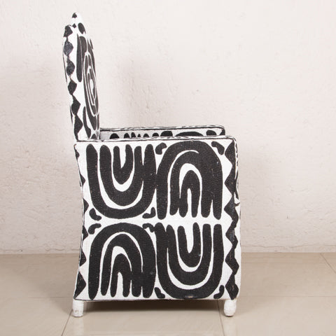 Yoruba Beaded Arm Chair Set of 2 | Black & White Crown Tip High Back