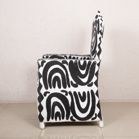 Yoruba Beaded Arm Chair Set of 2 | Black & White Crown Tip High Back