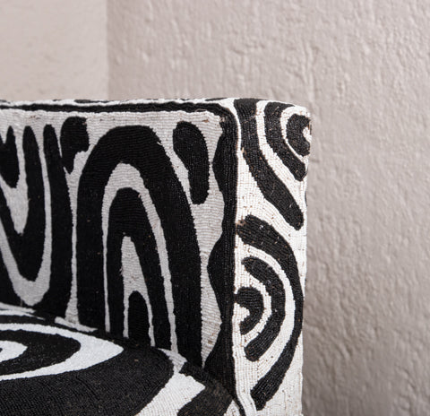 Yoruba Beaded Arm Chair Set of 2 | Black & White Crown Tip High Back