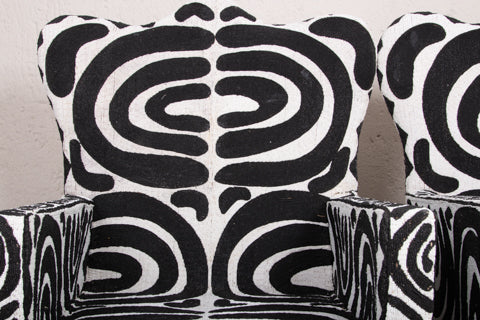 Yoruba Beaded Arm Chair Set of 2 | Black & White Crown Tip High Back