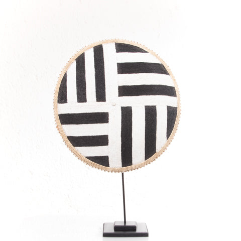 Beaded Cameroon Shield Black & White on Stand | Lined Design