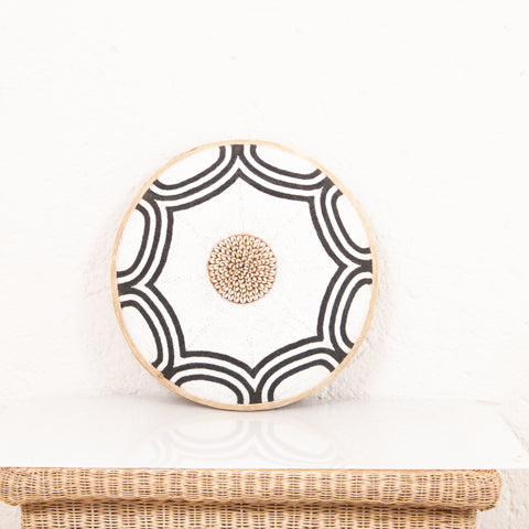 Beaded Cameroon Shield Black & White on Stand | Octagon Design