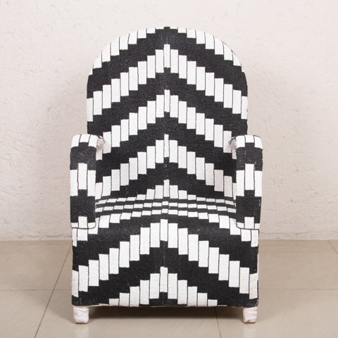 Yoruba Beaded Arm Chair Set of 2 | Black & White Zig Zag
