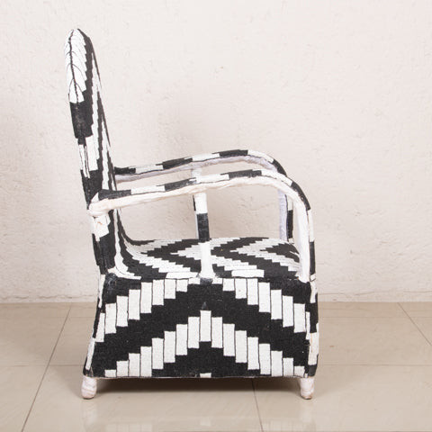 Yoruba Beaded Arm Chair Set of 2 | Black & White Zig Zag