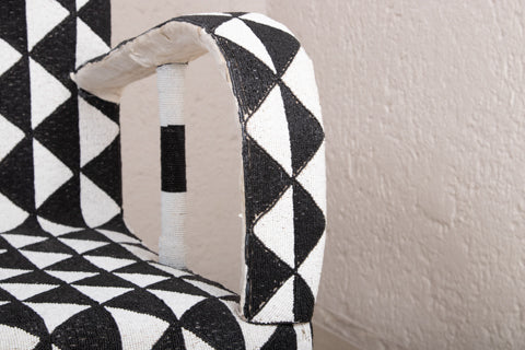 Yoruba Beaded Arm Chair Set of 2 | Black & White Triangles