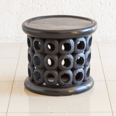 Bamileke Table or Stool | Vintage Round Design Black