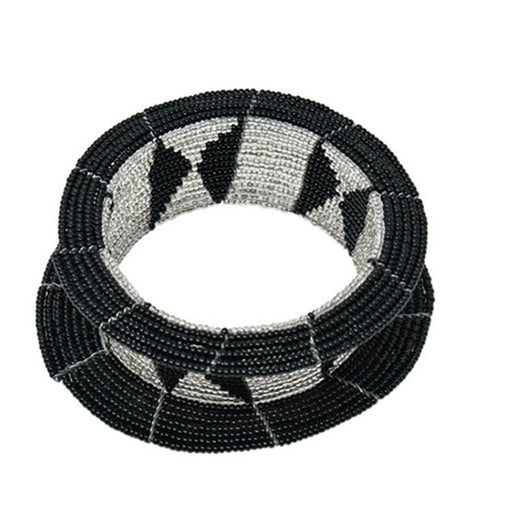 Maasai Ream Beaded Bangle 07 - Black & Silver