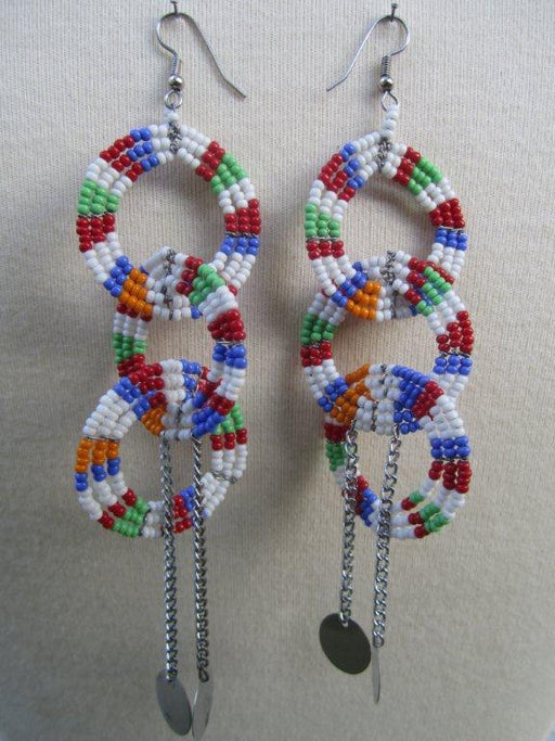 Maasai Beaded Round Three Tier Earrings 01 - Maasai Colors 3