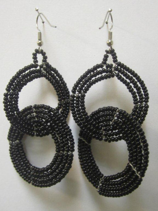 Maasai Round Two Tier Earrings - Black