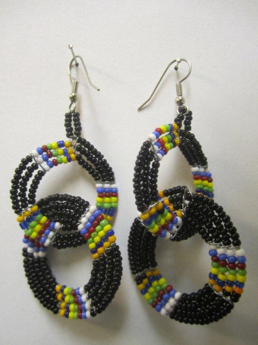 Maasai Round Two Tier Earrings - Black & Charanga