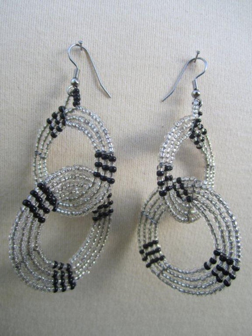 Maasai Round Two Tier Earrings 02 - Black and  Silver