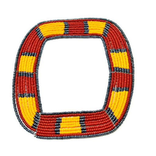 Maasai Square Beaded Bangle  04 - Grey, Red & Yellow