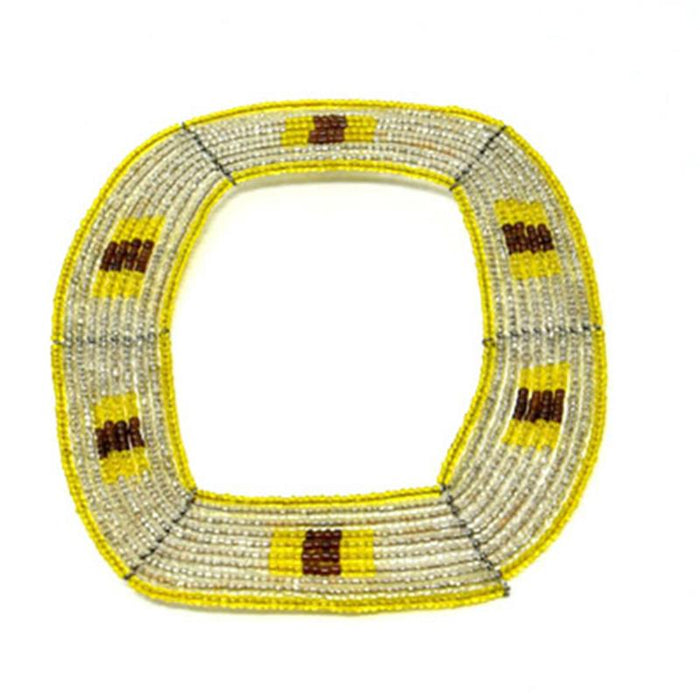 Maasai Square Beaded Bangle 05 - Bronze, Silver & Yellow