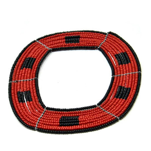 Maasai Square Beaded Bangle 12 - Black & Red
