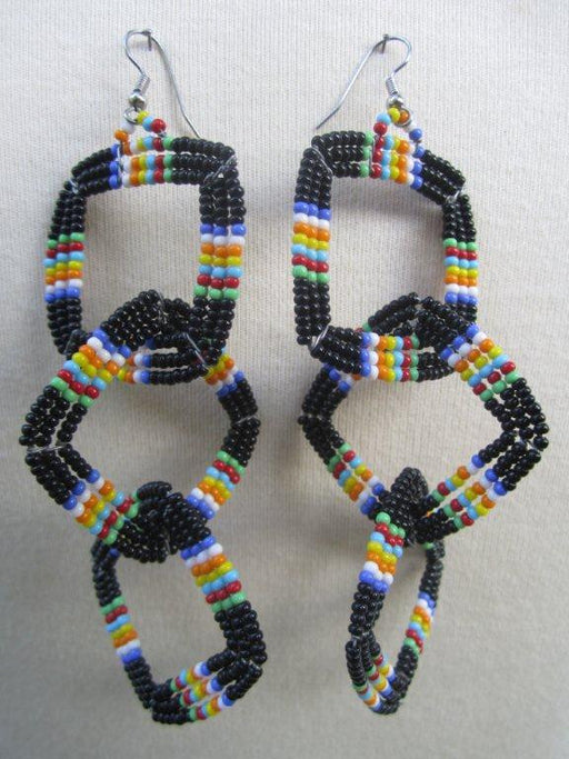 Maasai Square Three Tier Earrings - Maasai Colors