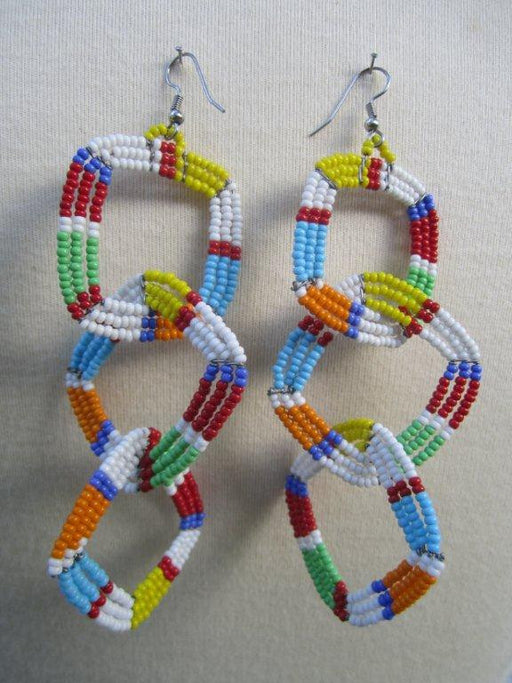 Maasai Square Three Tier Earrings 02 - Maasai Colors