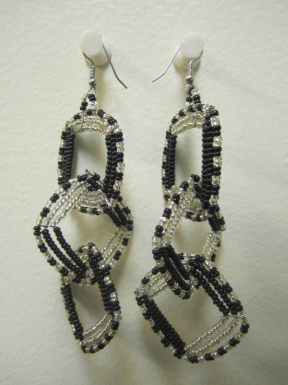 Maasai Square Three Tier Earrings 01 - Black & Silver