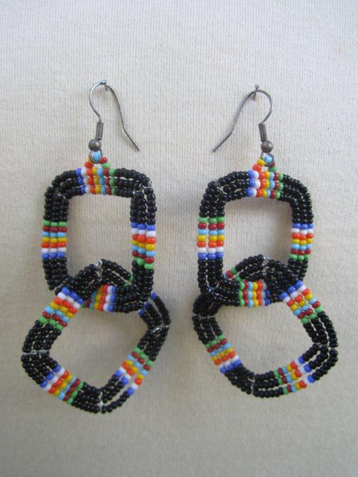 Maasai Beaded Square Tier Earrings -Black & Charanga