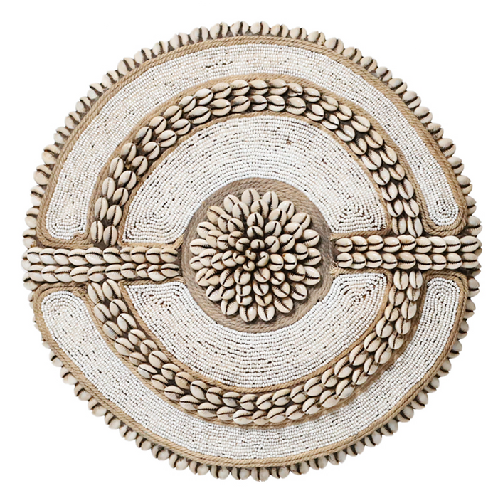 Beaded Cameroon Shield White 24" W | Hand carved in Cameroon