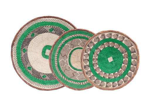 Tonga Pattern Painted Baskets, Green | Set of 3