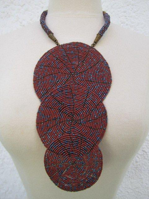 Triple Bound Small Tube Necklace Brown Grey