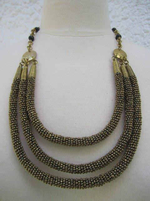 Triple Layer Necklace Metallic Gold