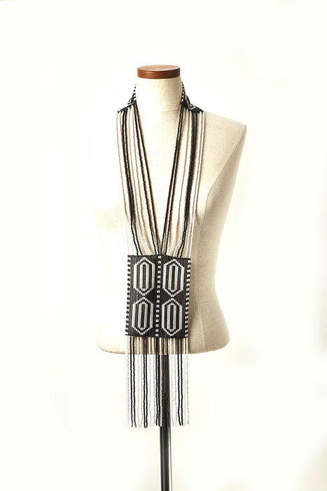 Beaded Black & White Tie Necklace