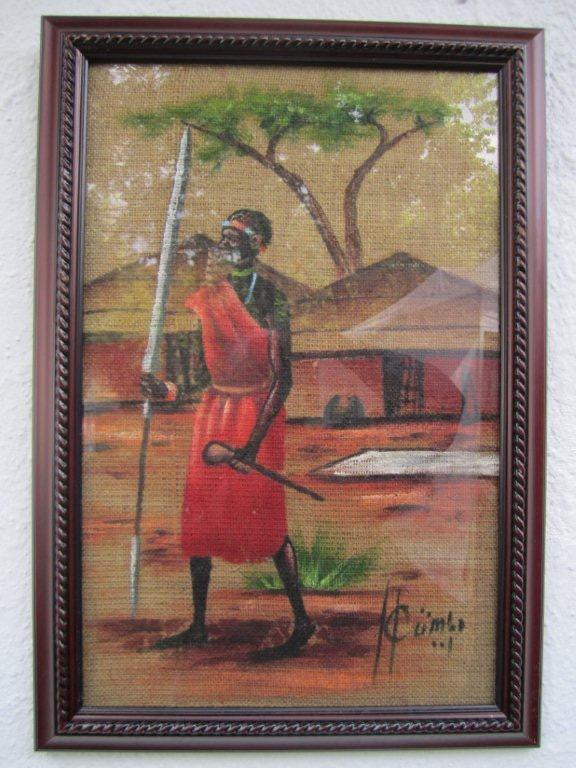 Maasai Warrior Burlap Framed