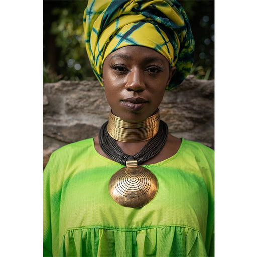 Brass Pendant Necklace with Leather Straps | Handmade in Mali