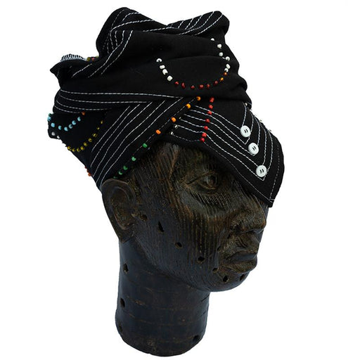 Xhosa Beaded Head Wrap Black - Multi colored beads