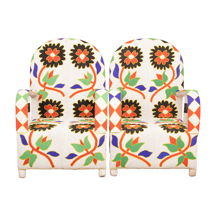 Yoruba Beaded Arm Chair Set of 2 | Orange Flowers