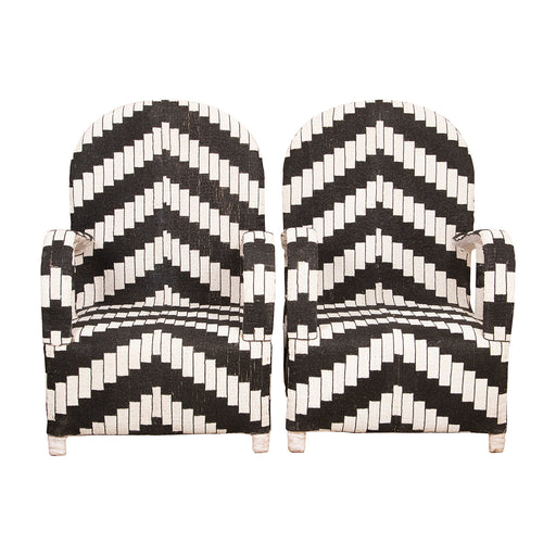 Yoruba Beaded Arm Chair Set of 2 | Black & White Zig Zag