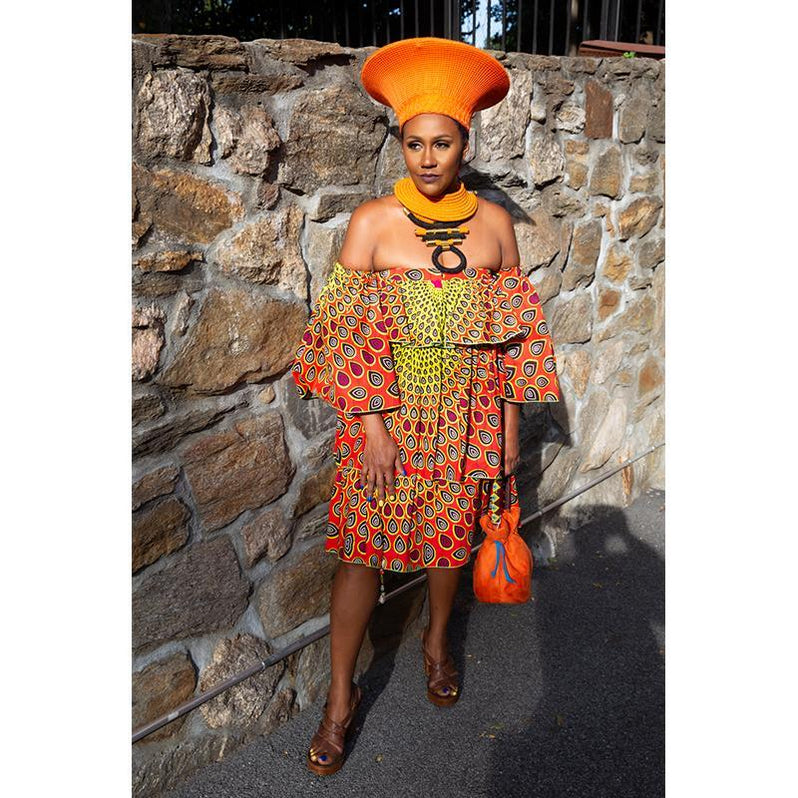 Zulu Wide Basket Hat Orange Handmade in South Africa — Luangisa