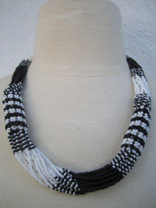 Zulu Strand Short Necklace Black and White 22 inches