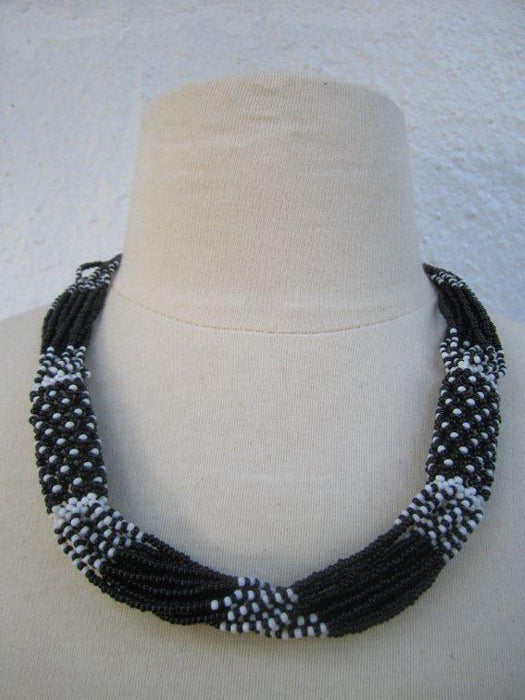 Zulu Strand Short  Necklace More Black and White 22 inches