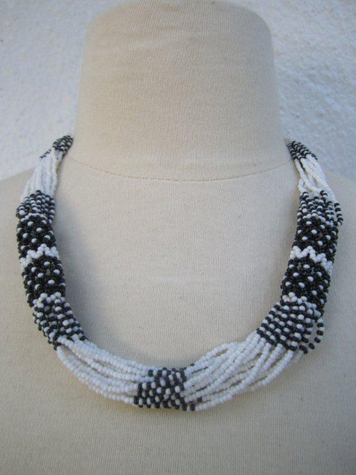 Zulu Strand Short  Necklace More White and Black 22 inches