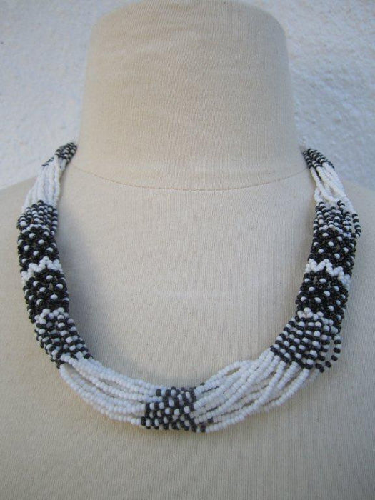 Zulu Strand Short  Necklace More White and Black 22 inches
